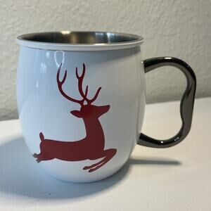 White Enamel Mug Red Reindeer Deer Stainless Steel Camp Coffee Cup 12oz
